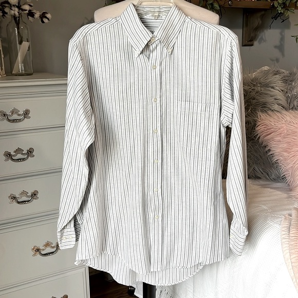 Private Club Button Down Front Gray White Stripe Mens 15.5 32/33 Shirt - Picture 9 of 10